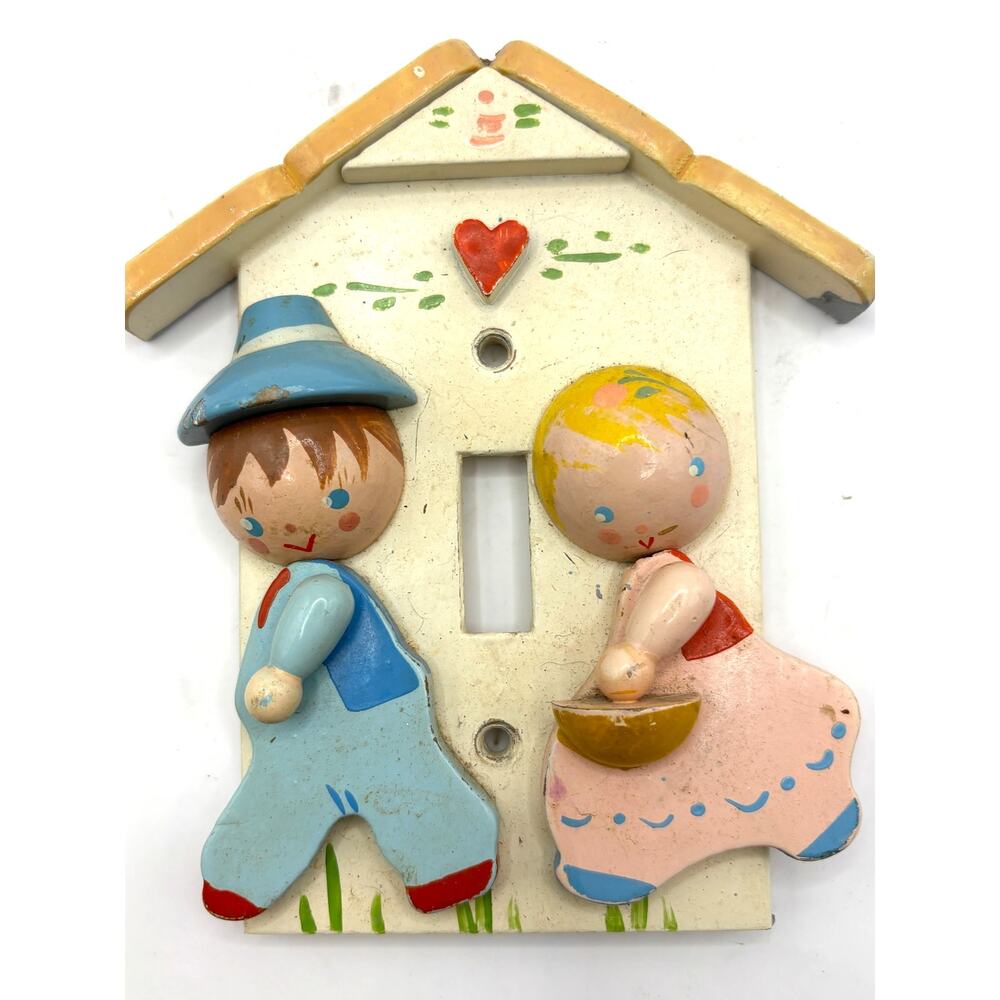 Irmi Vintage Wooden Light Switch Cover Nursery Baby Room Decor 1960s 4" x 5"